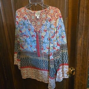Big And FlowerBlue and Orange Bell Sleeve Tunic
